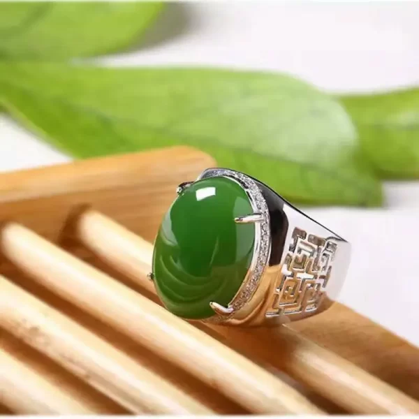 Anel masculino de jade verde estilo chinês, 12*16mm, anel de prata 925 vintage com pedras preciosas, luxuoso, de prata luxuoso - Image 6