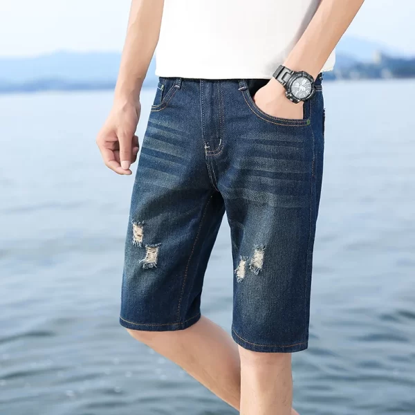 Bermuda jeans retos rasgados masulina, de trabalho casual, roupas masculinas, sem cinto, moda, verão - Image 6