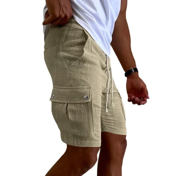 Bermuda masculina, solto respirável, calção esportivo de algodão, bolsos com cordão, moda fitness, cor pura, verão. - Image 10