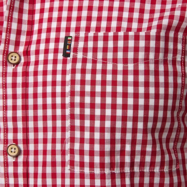Camisa masculina, manga curta,  xadrez pequenas vermelhas, de algodão, com botão, casual, verão. - Image 4
