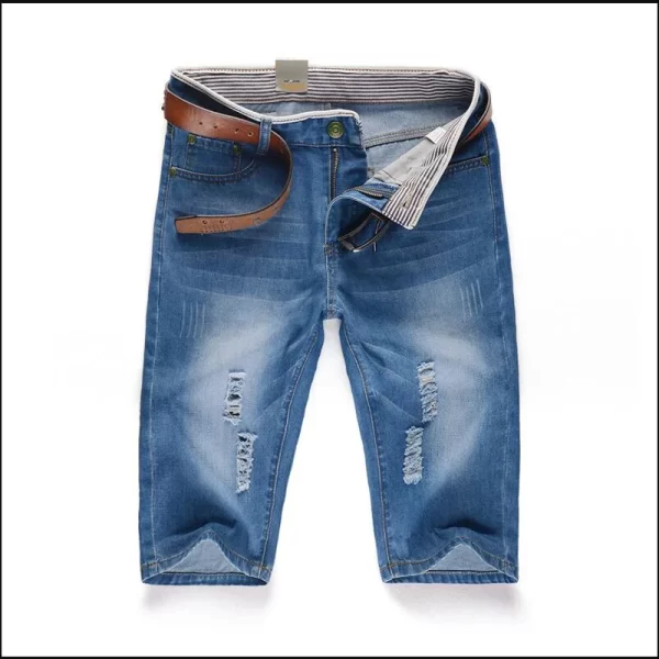 Bermuda jeans retos rasgados masulina, de trabalho casual, roupas masculinas, sem cinto, moda, verão - Image 3
