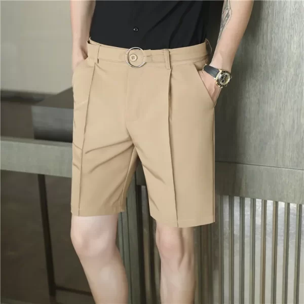 Bermuda masculina plissada branca, slim fit, casual de trabalho, roupa respirável, conforto, moda coreana, verão. - Image 5