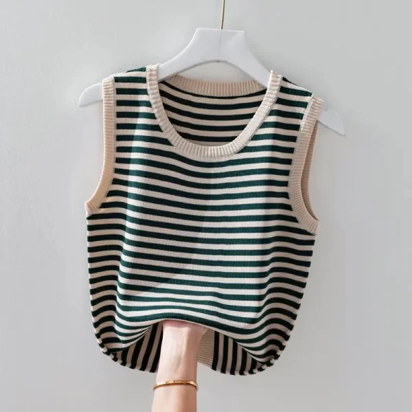 Camiseta regata feminina de seda gelo sem mangas, pulôver com gola redonda, solta, colete da moda, roupa de verão, casual, na moda. - Image 3