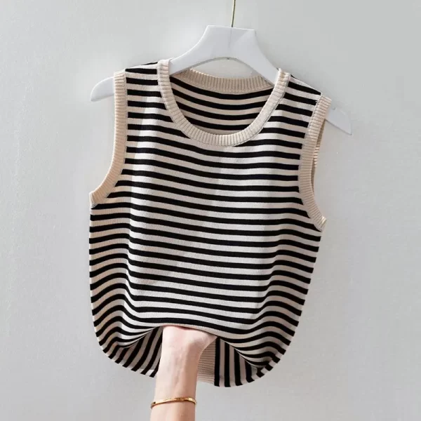 Camiseta regata feminina de seda gelo sem mangas, pulôver com gola redonda, solta, colete da moda, roupa de verão, casual, na moda. - Image 4