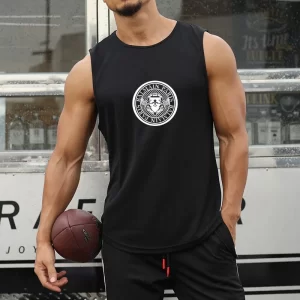 Camiseta regata masculina, sem mangas de secagem rápida com gola redonda, regata esportiva Fitness, Elástica, Respirável, Ginásio, Corrida, Treinamento, Verão.
