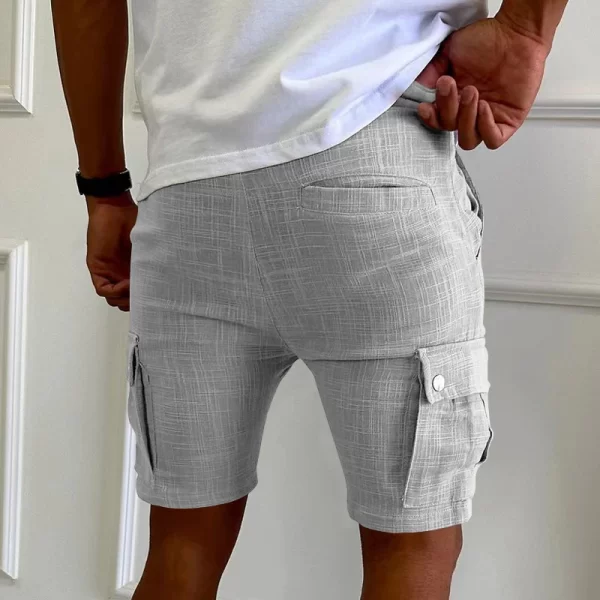 Bermuda monocromática masculina, de cintura média, bolsos da moda, costura, calça casual, streetwear, moda verão. - Image 5