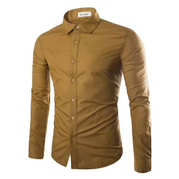 Camisa masculina manga longa, casual, justa, camisas sociais, tops monocromáticos, preto e branco, verão. - Image 10