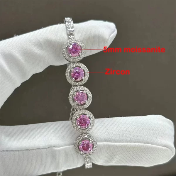 Pulseira feminina, TFGLBU-Moissanite Rosa Completa, Chapeamento De Platina, Corrente De Prata Esterlina S925, Gema De Brilho, Presente Bonito Doce, 2.5CTTW - Image 2
