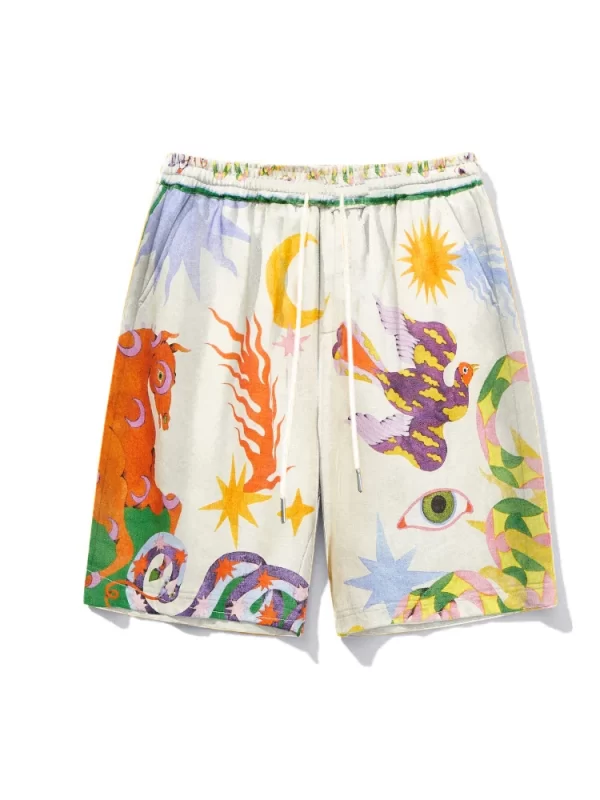 Shorts masculino tendência hip hop, Zooy-retro com lace-up, tendência hip hop, flor, pássaro, moda, tamanho grande, l-9xl - Image 3