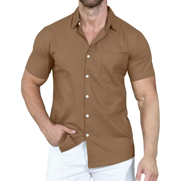 Camisa masculina manga curta, verão, Cross border, Cor Sólida, Polo, Botão, Solto. - Image 4
