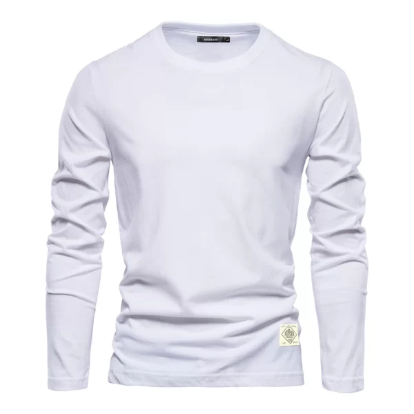 Camiseta de manga comprida de algodão 100%, masculina, sólido primavera casual, t-shirts de alta qualidade, tops roupas clássicas. - Image 12