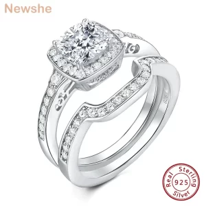 Anel de prata esterlina, S925 feminino,Newshe, Almofada, AAAAA Cubic Zircônia, De Noivado,  De Casamento, Original.