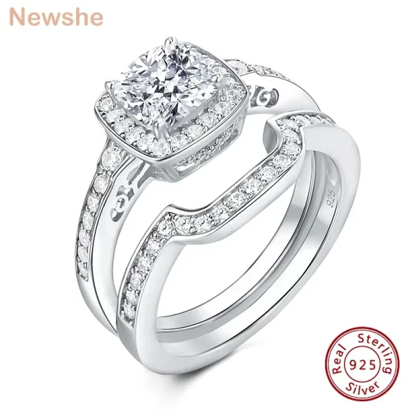 Anel de prata esterlina, S925 feminino,Newshe, Almofada, AAAAA Cubic Zircônia, De Noivado,  De Casamento, Original.
