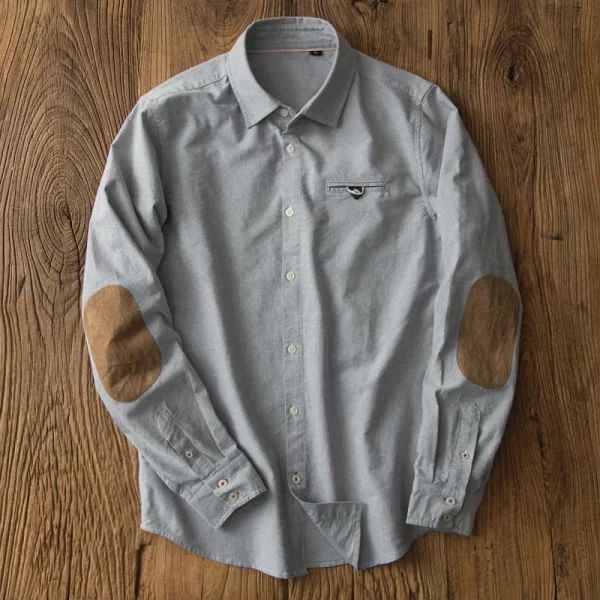 Camisa masculina manga longa. algodão puro, com gola polo com botões de retalhos, moda casual, vintage, novo, primavera, outono. - Image 2