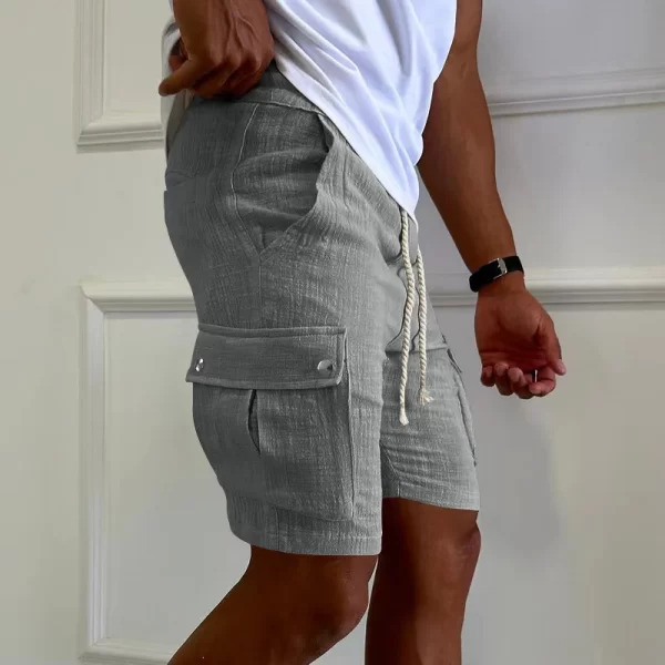 Bermuda masculina, solto respirável, calção esportivo de algodão, bolsos com cordão, moda fitness, cor pura, verão. - Image 9