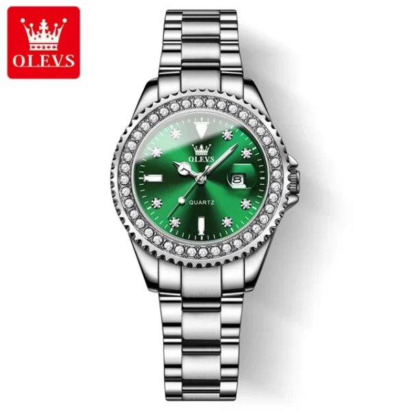 Relógio de pulso feminino, OLEVS Original Diamond Dial Quartz Watch, Moda Elegante,  De Aço Inoxidável À Prova D 'Água. - Image 8