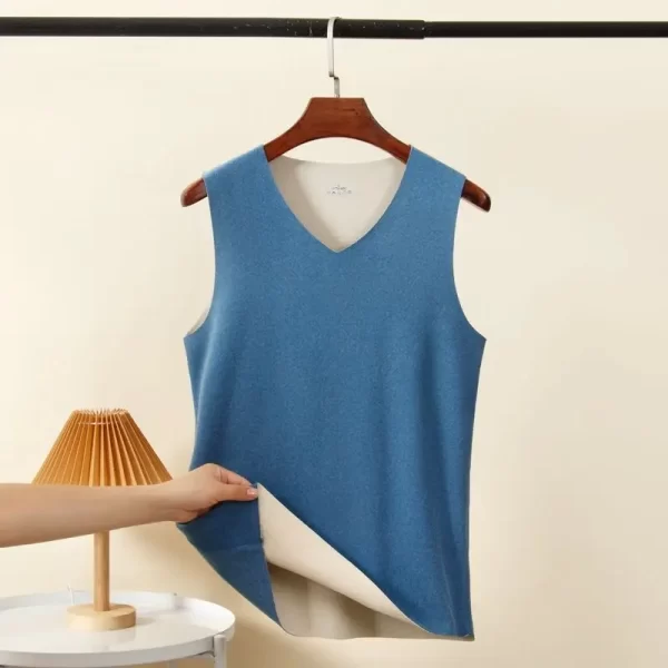 Camiseta regata masculina, casual sem costura de cashmere com decote em v, velo, quente, regata de fundo, fino, básico, monocromático, outono, inverno. - Image 6