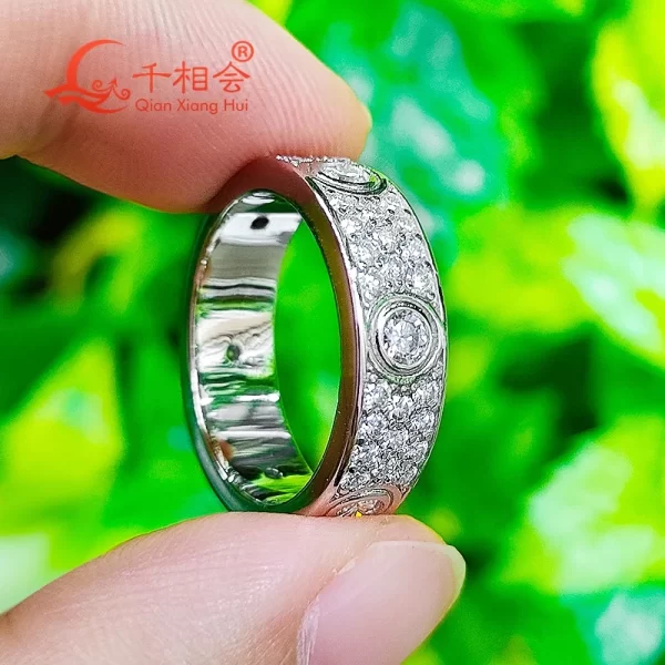 Anel unissex, Clássico Amor Moissanite, de Noivado, 925 Anéis Sólidos de Prata, Três Fileiras de Luxo Eternidade, D VVS - Image 3