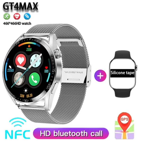 Relógio de pulso inteligente impermeável, masculino, GT4 MAX, Tela HD, Assistente de Voz, Frequência Cardíaca, Pressão Arterial, GPS, IP68, NFC, 1.5 ", Novo. - Image 11