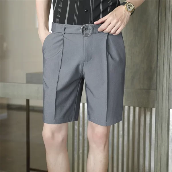 Bermuda masculina plissada branca, slim fit, casual de trabalho, roupa respirável, conforto, moda coreana, verão. - Image 4