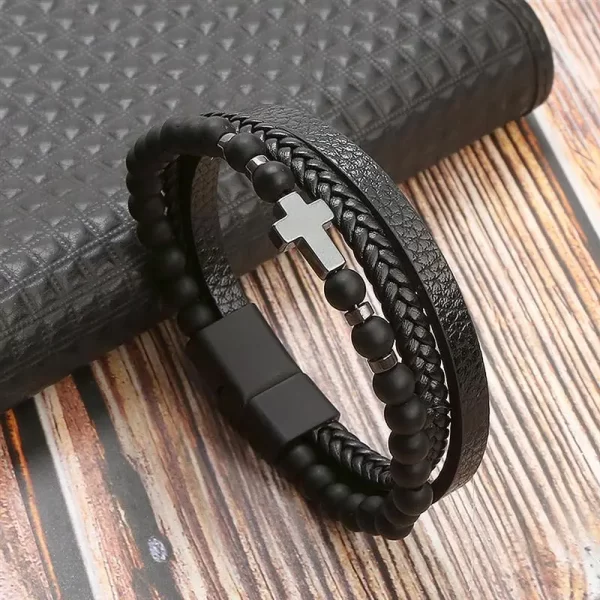 Pulseira masculina frisada de couro multicamadas, jóias clássicas, nova moda, 19 cm, 21 cm, 23cm. - Image 14