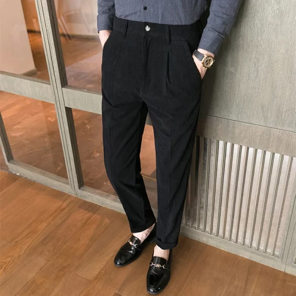 Calça de veludo casual masculina, moda streetwear, slim, cor sólida, reta, lápis plissado vintage, nova primavera. - Image 6