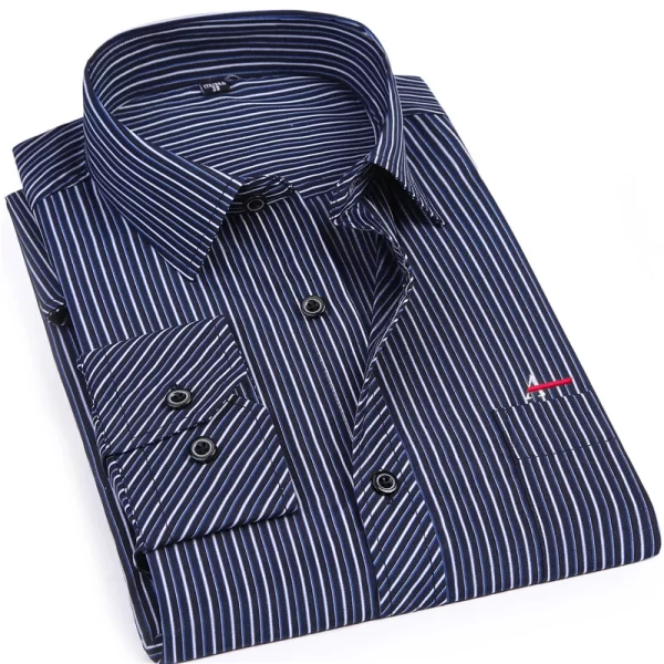 Camisa masculina listrada manga longa, Roupa de marca, Slim Fit, Bolso, Casual, Verão. - Image 11