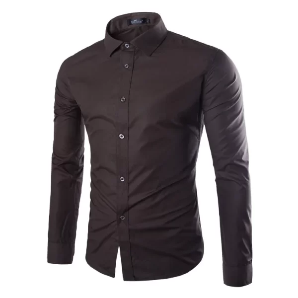 Camisa masculina manga longa, casual, justa, camisas sociais, tops monocromáticos, preto e branco, verão. - Image 18