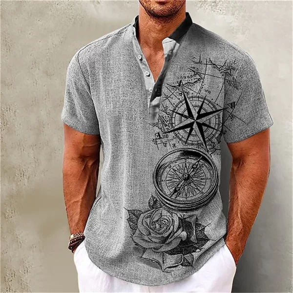 Camisa masculina, manga curta, Henley, roupas gráficas 3D Great Voyage, moda estilista, streetwear havaiano, tops de verão. - Image 2