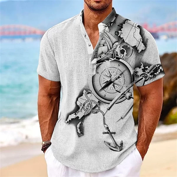 Camisa masculina, manga curta, Henley, roupas gráficas 3D Great Voyage, moda estilista, streetwear havaiano, tops de verão. - Image 14