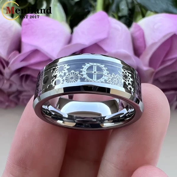 Anel De Carboneto De Tungstênio unissex, Banda De Casamento, Roda De Engrenagem Mecânica, Inlay De Fibra De Carbono, Conforto, 6mm, 8mm - Image 5