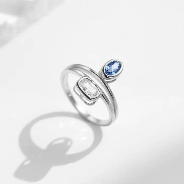 Anel geométrico feminino, 925 Sterling Silver, 100% Prata, Design Quadrado Elíptico, Jóias Da Moda, De Festa, Zircão. - Image 2
