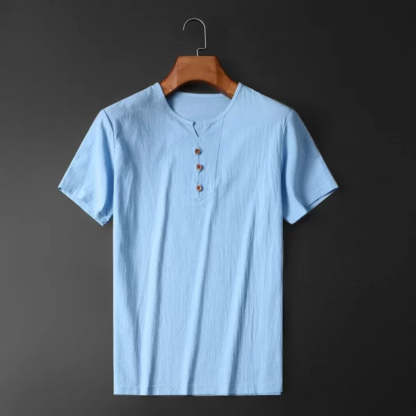 Camisa masculina manga curta,  casual, de linho de algodão solto topos,  primavera verão casual bonito, 5xl. - Image 3