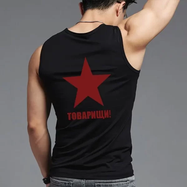 Camiseta regata maculina esportiva de algodão, respirável, secagem rápida, gola redonda, estampa de estrela de cinco pontas, colete sem mangas, moda verão. - Image 4