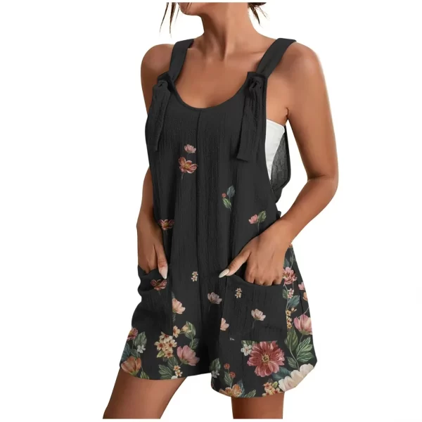 Macacão sem mangas com gola O multicolorido feminino,  casual com bolsos, de verão, shorts, macacões, novo. - Image 13