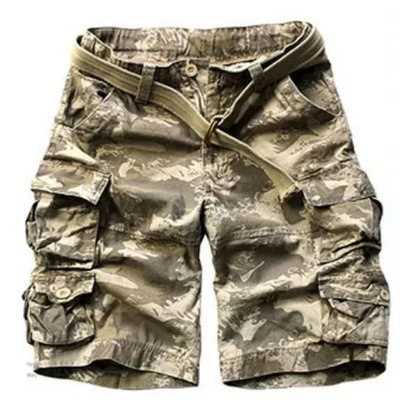 Bermuda masculina de verão com bolsos, meia calça camuflada, casuais soltos de camuflagem, altura do joelho com cinto. - Image 6