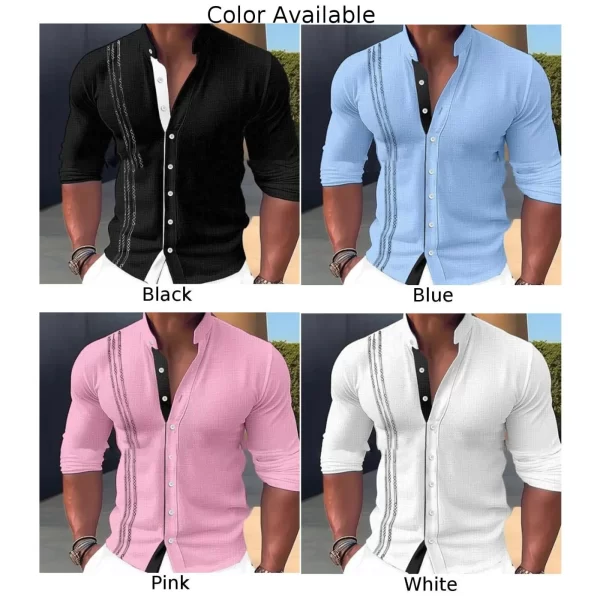 Camisa masculina, manga longa,  de vestido de tecido de mistura de algodão, blusa muscular, tops de botão, formais, rosa, azul, branco, preto - Image 5