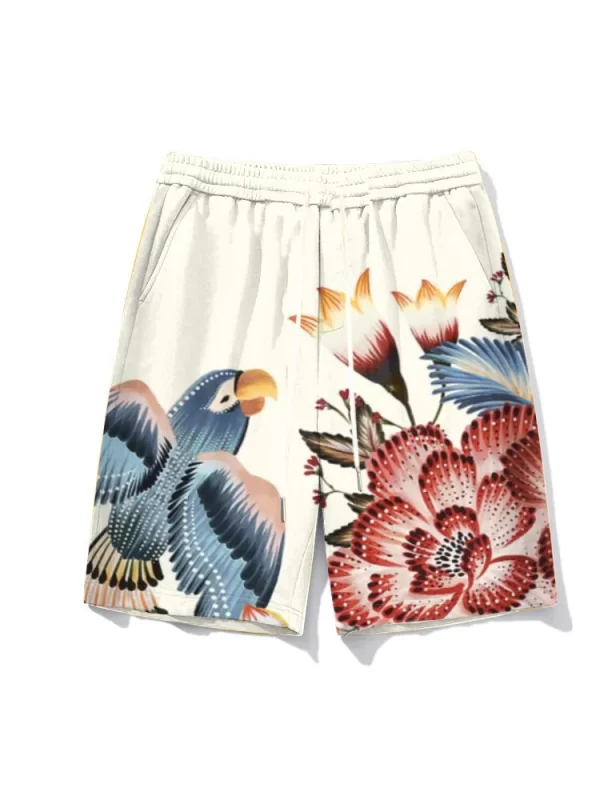 Shorts masculino tendência hip hop, Zooy-retro com lace-up, tendência hip hop, flor, pássaro, moda, tamanho grande, l-9xl - Image 2