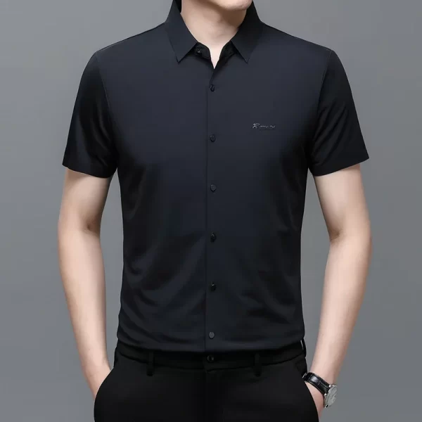Camisa masculina, manga curta,  gola virada para baixo, tops soltos, sem engomar, sem costura, respirável, negócio, casual, high-end, moda. - Image 6