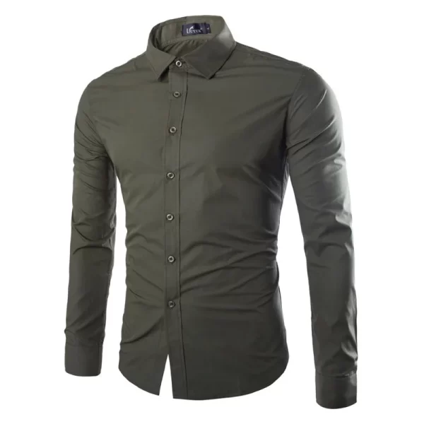 Camisa masculina manga longa, casual, justa, camisas sociais, tops monocromáticos, preto e branco, verão. - Image 14