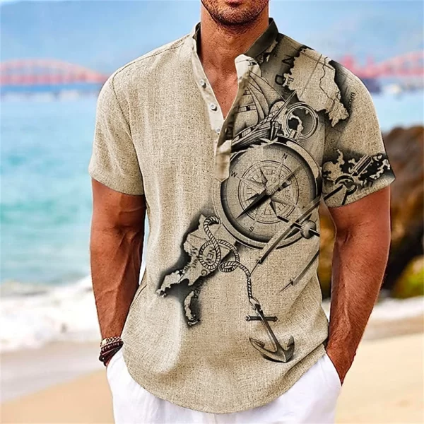 Camisa masculina, manga curta, Henley, roupas gráficas 3D Great Voyage, moda estilista, streetwear havaiano, tops de verão. - Image 8