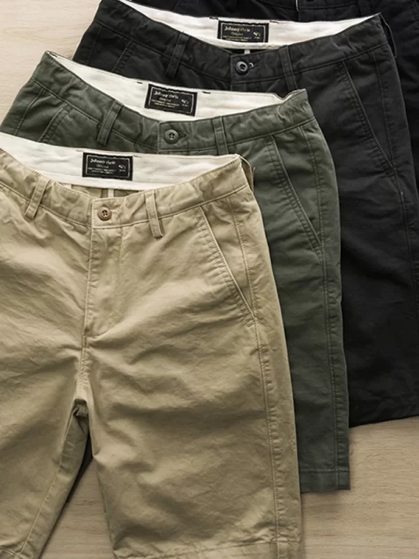 Bermuda de bolso vintage masculino, reta casual, meia calça de botão, zíper de alta qualidade, verão. - Image 3
