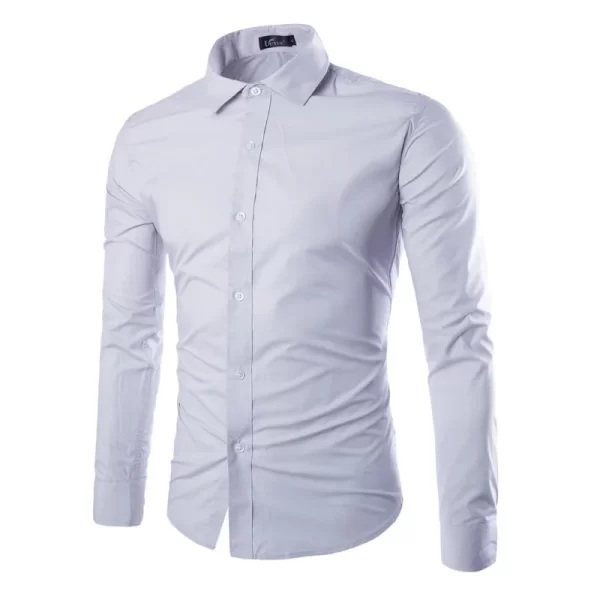 Camisa masculina manga longa, casual, justa, camisas sociais, tops monocromáticos, preto e branco, verão. - Image 6