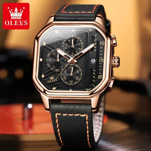 Relógio de pulso quartzo masculino, OLEVS-com Pulseira de Couro, Cronógrafo, Relógio, Impermeável, Luminoso, Mostrador, Vestido, 42mm - Image 3