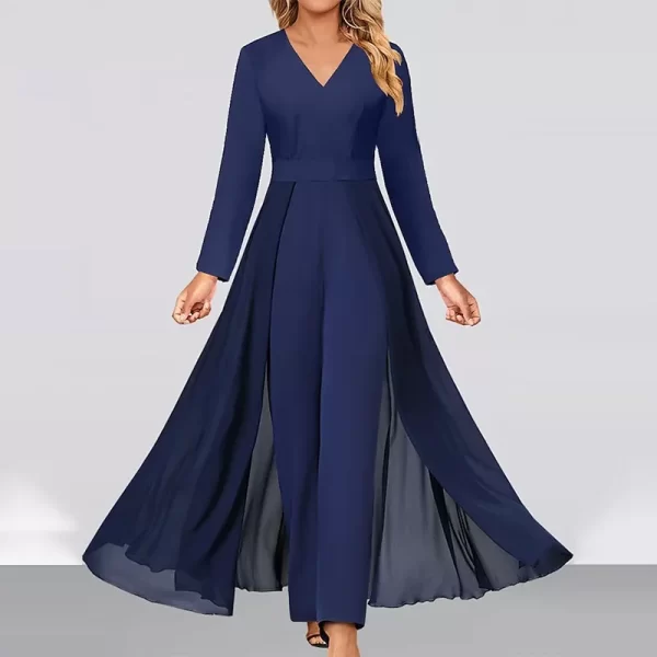Macacão Longo de Cintura Alta Feminino, Sem Mangas, Decote V, Irregular, Monocromático, Fino, Elegante, Moda, One Piece, Verão. - Image 6