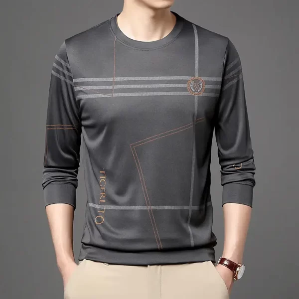 Camiseta de manga comprida com estampa vintage solta masculina, tops básicos de negócios, casual, roupas básicas de streetwear, moda primavera e outono. - Image 2
