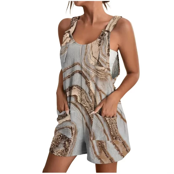 Macacão sem mangas com gola O multicolorido feminino,  casual com bolsos, de verão, shorts, macacões, novo. - Image 11