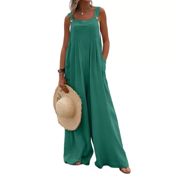 Macacão feminino, Itfabs, cor sólida, casual botão,  perna larga,  suspender macacão com bolsos venda quente - Image 19