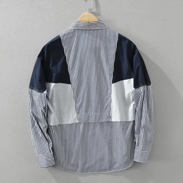 Camisa masculina, manga longa, listrada, algodão puro, roupas de grife casual, moda extra grande. - Image 3