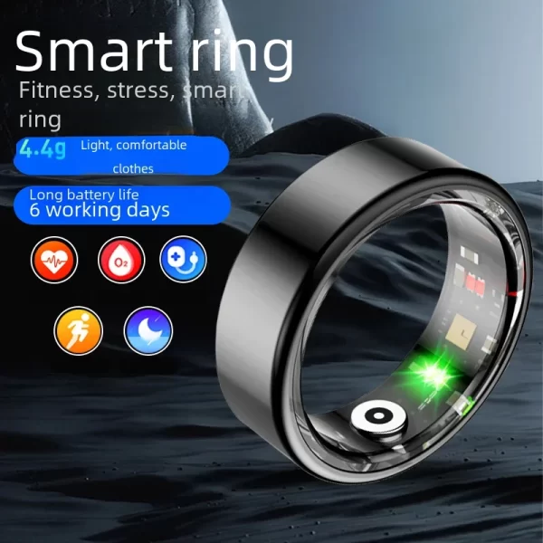 Anel unissex, Fitness Tracker (Smart Ring), Frequência Cardíaca, Sangue, Oxigênio, Sono, Monitor de Saúde, Esporte, Atividade, R02, Android, iOS.